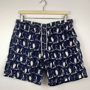 Vilebrequin Swim Trunks Swimwear Sz XL Penguins Blue White Lined Pockets